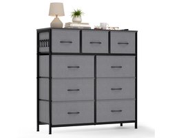 HOKEEPER Ladekast met 9 Stoffen Lades – Grote Opbergkast met Houten Bovenblad – Kast met Lades – Dressoir voor Slaapkamer. Woonkamer. Hal en Entree – Opbergmeubel – 100 x 30 x 100 cm