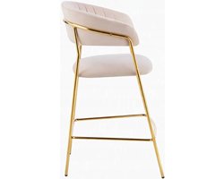 Hoker Maurice Beige Velvet - Stijlvolle Keuken Bar Kruk met Gouden Frame