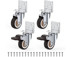 HOLKIE 32 mm meubelwielen met dikke L-vormige montageplaat. Zware wielen met een draagvermogen van 45 kg. Wielen voor meubels met 2 remmen en 2 zonder. Ideale zwenkwielen voor bloembakken, babykamers en salontafels (set van 4).