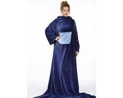 Holland Rose® Deluxe plaids met mouwen | Blanket | Blauw Tv- deken| Buidelzak|Kerst|Cadeau|One size - 140cm x 210cm