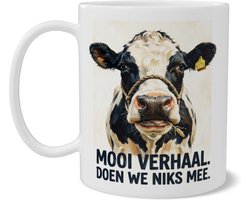 Hollandse Koe Mok met Humor Tekst Mooi Verhaal Doen We Niks Mee - Grappige Koffiemok Voor Kantoor en Nuchtere Boeren Cadeau