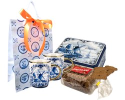 Hollandse souvenirs - Delfts blauw mok - Set van 2 - Speculaas - in Koekblik - Molen - Typisch Hollands