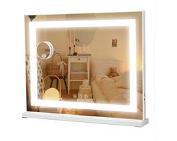 Hollywood make-up spiegels - Met alleen USB oplaadpoort -Dimbare 3-modi LED Backlit Light Strip - 10x vergrootglas - Het beste cadeau - 46cm x 58cm wit