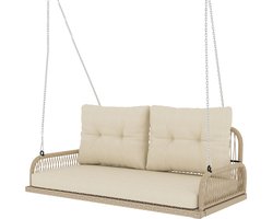 Hollywood schommel-2-zits-rotan tuinschommel met kussens en kettingen-tot 240 kg-115 x 66 x 44 cm-beige