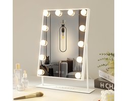 Hollywood Spiegel -360° rotatie -Met instelbaar licht/3 lichten LED make-up spiegel -10x vergrootglas met wit 30cm x 41cm