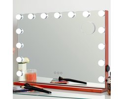 Hollywood spiegel make-up spiegel met verlichting voor make-up tafel make-up spiegel met licht 15 dimbare LED lampen 3 kleurtemperaturen USB tafel spiegel 58X46 cm