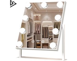 Hollywood Spiegel met Verlichting - Make Up Spiegel met Ledverlichting - Tafelspiegel kantelbaar - Wit