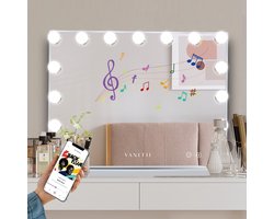 Hollywood Spiegel - Uitgerust met slimme muziek Bluetooth/USB oplaadpoort- Dimbare/3 licht LED make-up spiegels - Het beste cadeau -10x detailvergrootglas- Wit 58cm x 46cm