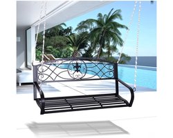 Hollywood Swing weerbestendige tuin swing hänbank 2-zits schommelbank met ketens metaal zwart 132 x 63 x 58 cm