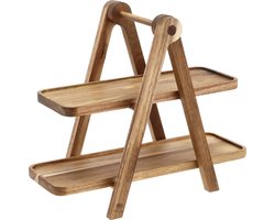 HOLM Serveerstandaard – Houten 2-laags Etagère voor Tapas, Kaas & Snacks – Opvouwbaar en Functioneel – Acaciahout – FSC Gecertificeerd – 36 x 18,4 x 30 cm – Hout