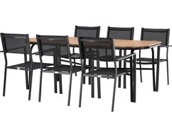 Holmbeck tuinmeubelset tafel 90x200cm naturel, 6 stoelen Copacabana zwart.