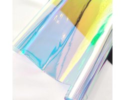 Holografisch vinylweefsel, iriserende transparante pvc-stof, waterdicht kunstleer voor kunsthandwerk, doe-het-zelf decoratie, 30 x 135 cm, iriserend blauw