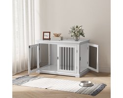 HOLTICO - Meubel hondenkrat - Geschikt voor grote honden - Met kussen & klepdeksel - Indoor bijzettafel