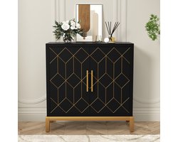 HOLTICO - Multifunctionele kast - zwart met gouden lijnen en poten - Vrijstaand - Met verstelbare plank