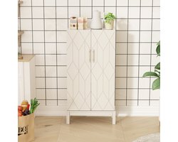 HOLTICO – Multikast – Vrijstaand, verstelbare planken, gouden poten – Voor keuken, bad, woon-, slaap-, eetkamer en garage-Ivoorwit