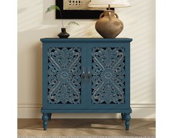 HOLTICO - Vintage dressoir - Hout -blauw- Met holle bloemsnijwerk voor woonkamer, eetkamer en keuken