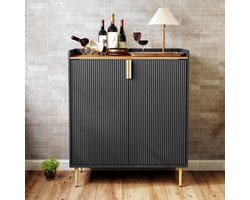 HOLTICO - Wijnkast - Met rek voor 9 flessen - Moderne houten barkast - Flessenrek - Voor bar, keuken, eetkamer en woonkamer