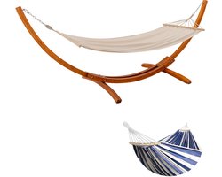 HOMAVO Hangmat met Houten Standaard, Inclusief 2 Hangmatten, Belasting 200 kg, 320×120×120 cm, Hoogte Verstelbaar, Voor Tuin, Terras en Balkon