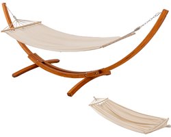 HOMAVO Hangmat met Houten Standaard, Inclusief 2 Hangmatten, Belasting 200 kg, 320×120×120 cm, Hoogte Verstelbaar, Voor Tuin, Terras en Balkon