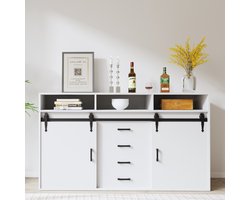 HOMAVO HG1-L Buffetkast – Moderne Opbergkast met Lade en Schuifdeuren – FSC® – Wit of Vintage Bruin – 140×80×40 cm