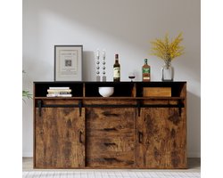 HOMAVO HG1-L Buffetkast – Moderne Opbergkast met Lade en Schuifdeuren – FSC® – Wit of Vintage Bruin – 140×80×40 cm