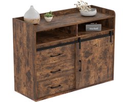 HOMAVO HG1-S Buffetkast – Moderne Opbergkast met Lades & Deur – 107×80×40 cm – Wit / Vintage Bruin / Eiken – Voor Eetkamer, Hal of Kantoor