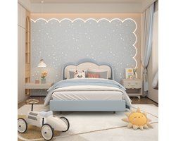 HOMAVO Kinderbed 140×200 cm – Zwevend bed – Prins/Prinses droombed – Wolkenvormig bed – LED-muzieklamp – Stevig frame – Blauw kinderbed