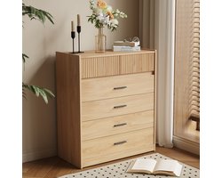 HOMAVO Ladekast 6 Lades – 90 cm Hoog – Modern Dressoir – Wit / Houtlook DG1