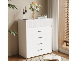 HOMAVO Ladekast 6 Lades – 90 cm Hoog – Modern Dressoir – Wit / Houtlook DG1