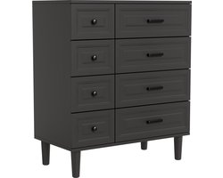 HOMAVO Ladekast DG3 – 8 Lades – 75x87x40 cm – Staand Dressoir – Mat Wit / Zwart / Walnoot – Modern Design