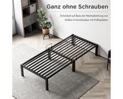 HOMAVO Metalen Bed 90x200 cm - Minimalistisch Bedframe - Stevig - Stil - Anti Slip - Grote Opbergruimte - Schroefloze Montage - IJzeren Bed - Duurzaam - Roestvrij - Ideaal voor Kleine Woningen Kinderkamers en Logeerkamers