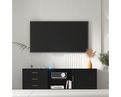 HOMAVO TV-meubel TVG1-S – 160 cm – Modern Laag TV Meubel met Laden & Schuifdeur – Zwart / Wit / Houtlook