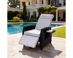 HOMAVO TY01 Tuinstoel met Verstelbare Rugleuning - Buitenfauteuil met Zijtafeltje - Relaxstoel met Ligfunctie - Loungestoel voor Tuin - Waterafstotend en UV-bestendig - Geschikt voor Binnen, Balkon, Terras en Tuin (Handmatige Verstelling)