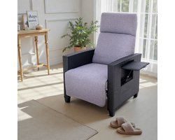 HOMAVO TY02 Tuinstoel met Verstelbare Rugleuning - Buitenfauteuil met Zijtafeltje - Relaxstoel met Ligfunctie - Loungestoel voor Tuin - Waterafstotend en UV-bestendig - Geschikt voor Binnen, Balkon, Terras en Tuin (Ondersteunde Verstelling)