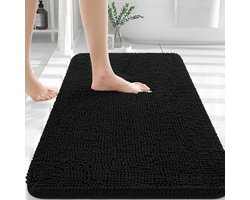 Homaxy Badmat – Absorberende Douchemat – Chenille Badkamer – Wasbare Badmatten – Zwart – 61x91cm