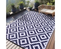 Homaxy Buitenkleden - Waterdicht Buitenkleed - Buitenkleden - Omkeerbare Plastic Vloerkleden Voor Terras - Camping en Buiten - Donkerblauw en wit - 8*10ft(242*305cm)