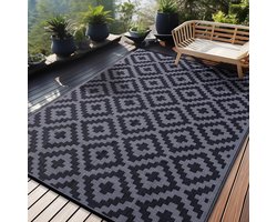 Homaxy - Buitenkleden - Waterdicht Buitenkleed - Buitenkleden - Omkeerbare Plastic Vloerkleden Voor Terras - Camping en Buiten - zwart en grijs - 8*10ft(242*305cm)