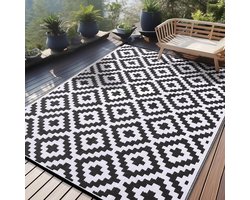 Homaxy - Buitenkleden - Waterdicht Buitenkleed - Buitenkleden - Omkeerbare Plastic Vloerkleden Voor Terras - Camping en Buiten - Zwart-wit - 8*10ft(242*305cm)