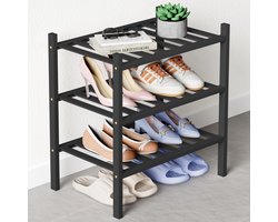 Homaxy Schoenenrek (3 niveaus) - Bamboe Schoenenrek - Voor 12 paar schoenen - 68x28x46.5cm - Zwart