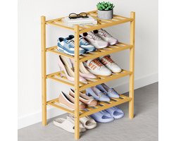 Homaxy Schoenenrek (4 niveaus)- Bamboe Schoenenrek - Voor 15 paar schoenen - 68x28x66cm - Houtkleur