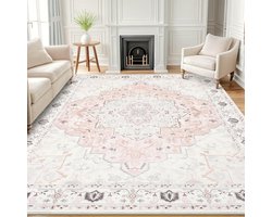 Homaxy Woonkamerkleed - Zacht Bloemmotief Tapijt - Machinewasbaar Vintage Tapijt - 183x275 cm - Rechthoekig - Lichtroze