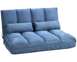 HOMCOM 2-in-1 opvouwbare vloerbank, 102L x 73B x 60H cm, met 3-voudig verstelbare rugleuning, zitkussen, fluweel, staal, blauw