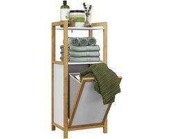 HOMCOM-Badkamerkast-Bamboe-40x30x95cm-Wit