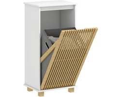 HOMCOM-Badkamermeubel-40x30x80cm-MDF-wit en natuurlijk houteffect