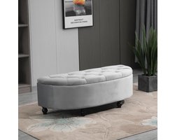 HOMCOM Bank met opbergruimte kist opbergbox velvet touch rubber hout grijs 831-410