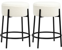 HOMCOM-Barkruk-43x43x62cm-Boucle wol effect stof (100% polyester)-Wit