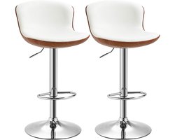 Homcom Barstool-Kunstleer, Metaal-50L x 46B x 85-106H cm-Crèmewit+Zilver
