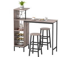 HOMCOM Bartafel met 2 Barkrukken en Wijnrek - Bartafelset - Statafel met Krukken - Bistroset - Grijs