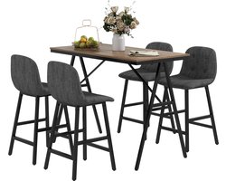 HOMCOM bartafel set met krukken verstelbare voetjes - Bartafelset 5-delig - Set tafel en stoelen - Donkergrijs
