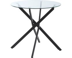 HOMCOM bijzettafel met glazen blad en X-poot - Ronde salontafel - Bijzettafeltje - Zwart